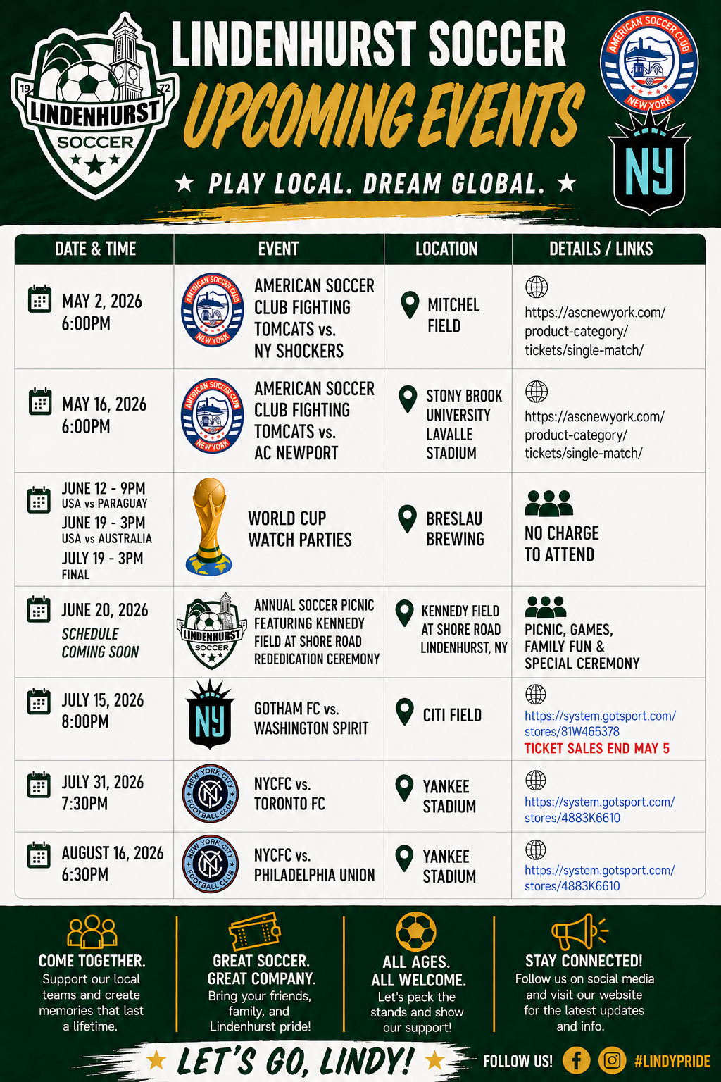 lindy soccer 2026 events